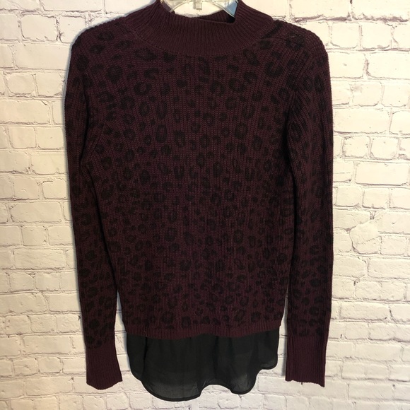 NWT Apt. 9 Burgundy Leopard Sweater With Black Hem - Picture 4 of 6
